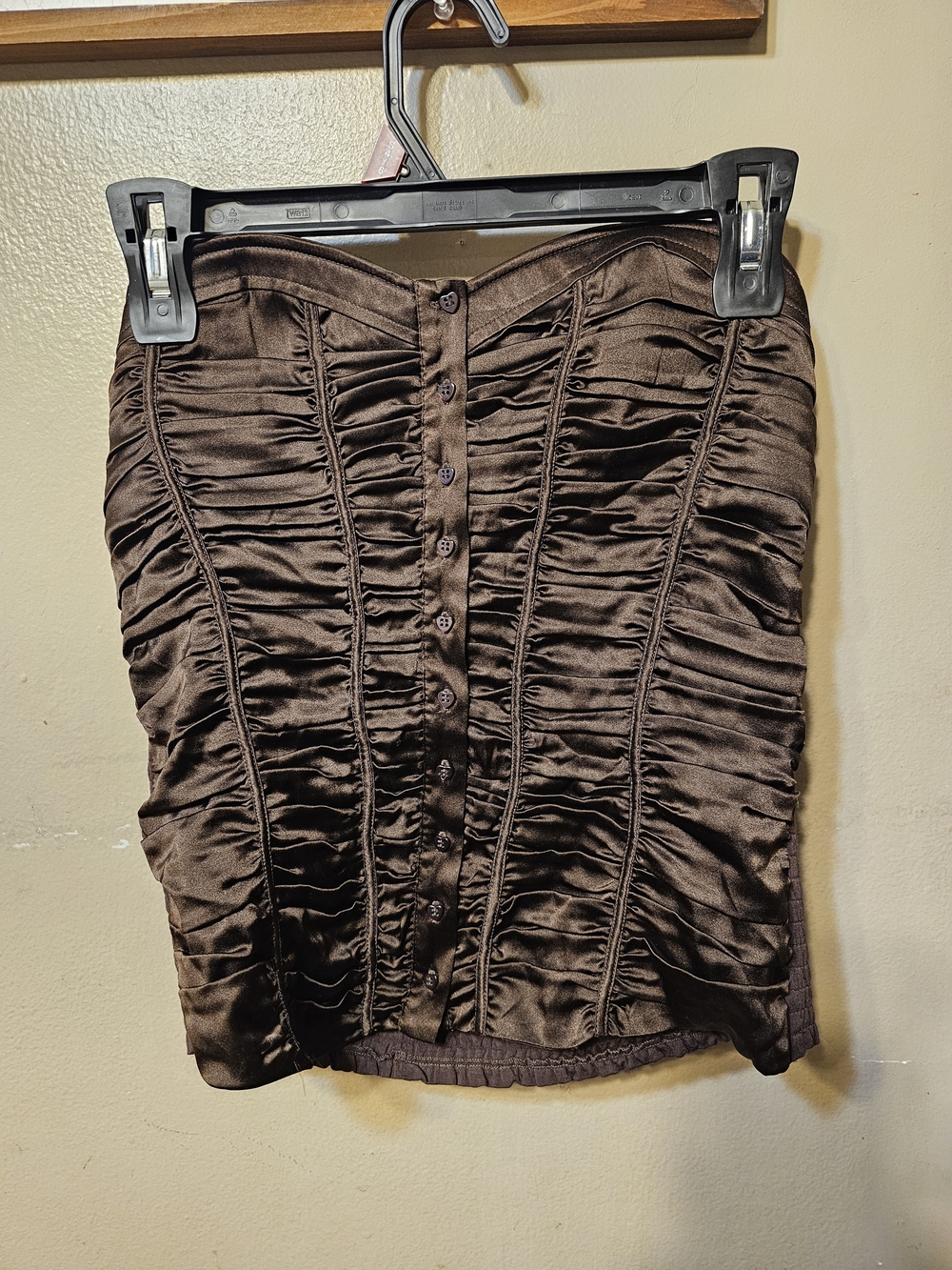 bebe Chocolate Brown Ruched Satin Mini Skirt